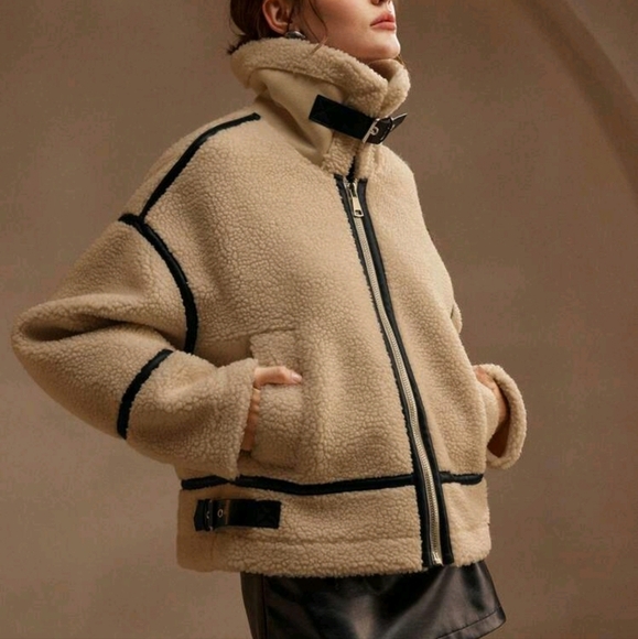 Casual Plus Fleece Thick Patchwork Zipper Front Loose Swing Jacket,Autumn/Winter - Picture 1 of 5